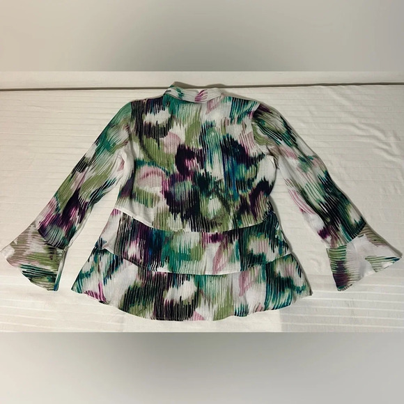 Habitat Clothes to Live In Watercolor Tiered Ruffled Bell Sleeve Blouse XS - Picture 11 of 11